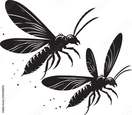 Beautiful firefly insect silhouette illustration isolated on a white background