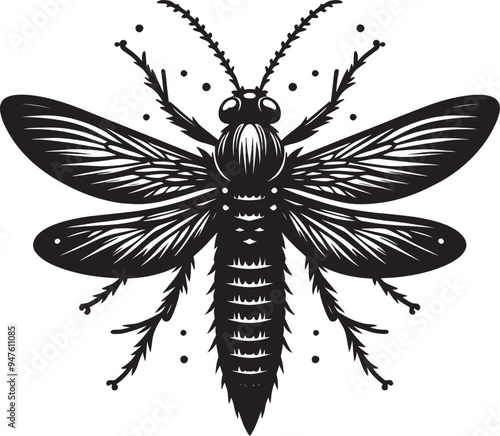 Beautiful firefly insect silhouette illustration isolated on a white background