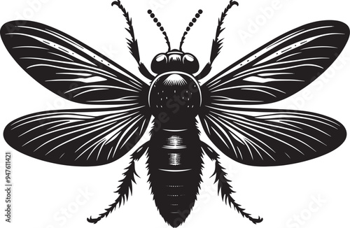 Beautiful firefly insect silhouette illustration isolated on a white background