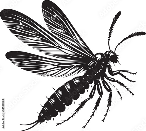 Beautiful firefly insect silhouette illustration isolated on a white background