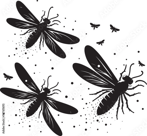 Beautiful firefly insect silhouette illustration isolated on a white background