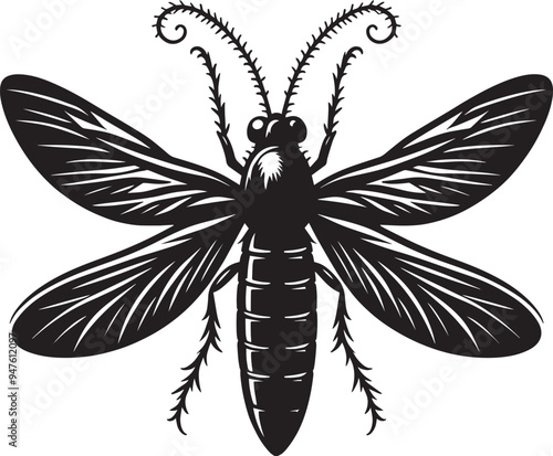Beautiful firefly insect silhouette illustration isolated on a white background