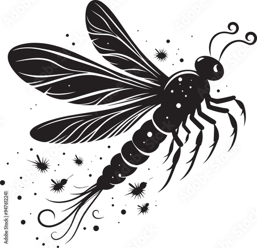 Beautiful firefly insect silhouette illustration isolated on a white background