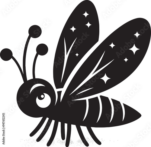 Beautiful firefly insect silhouette illustration isolated on a white background