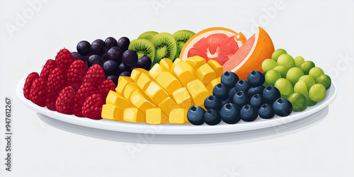 Multiple fruits carefully arranged on a round platter photo