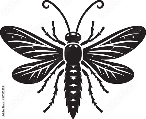 Beautiful firefly insect silhouette illustration isolated on a white background