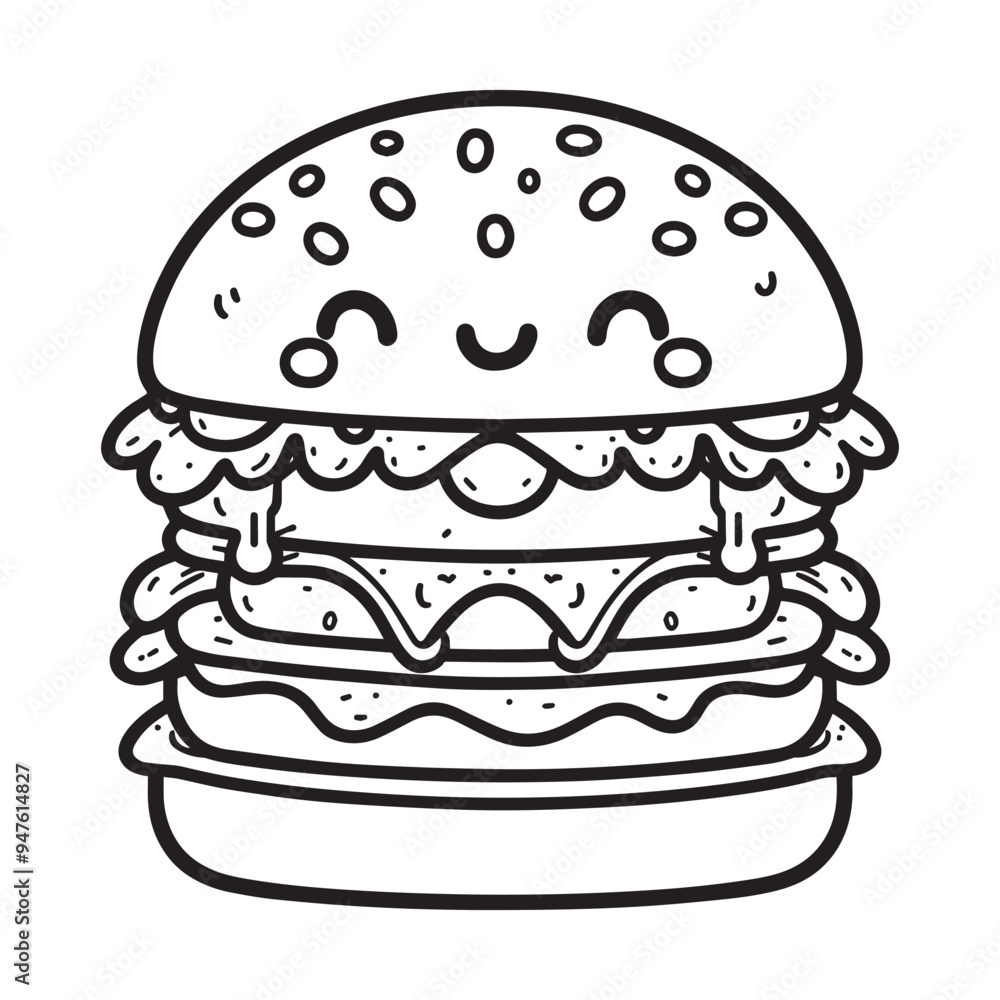 cute burger vector art outline illustration cute burger vector art outline illustration