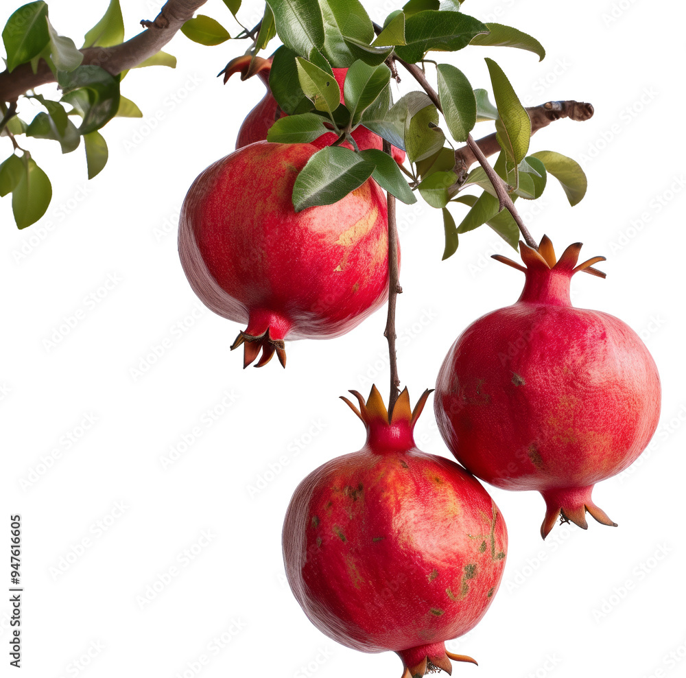 Bunch of pomegranates hanging from a branch Bunch of pomegranates hanging from a branch