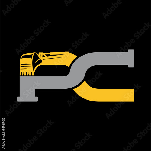 Letter PC Excavator Plumbing logo desain .