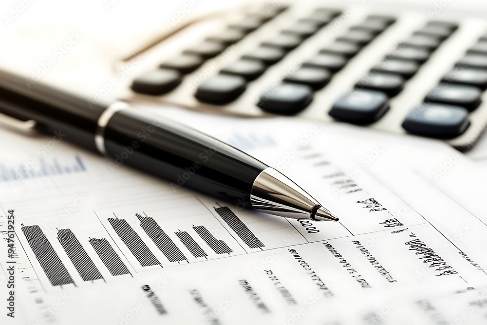 Financial Analysis: Pen and Calculator on Chart Financial Analysis: Pen and Calculator on Chart