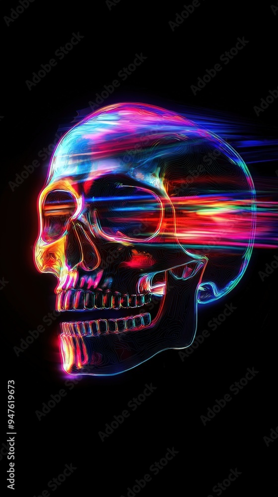 Neon Skull with streaks of color Neon Skull with streaks of color