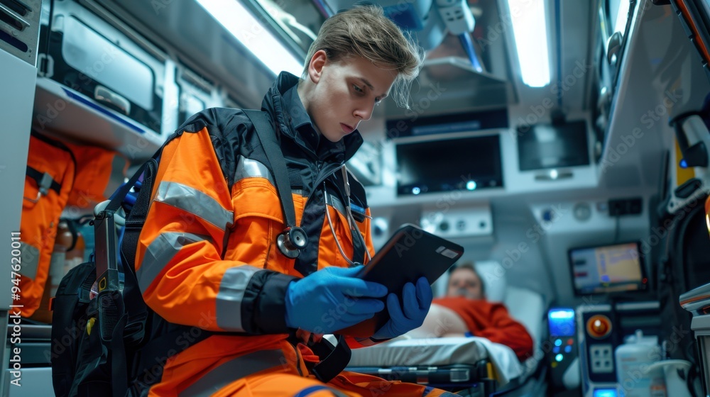 The paramedic in ambulance The paramedic in ambulance
