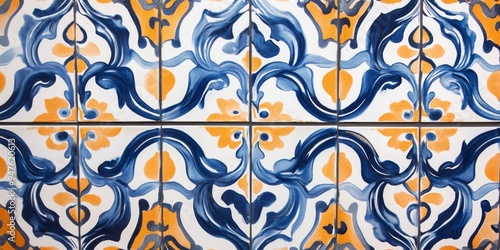 Vibrant and colorful Spanish or Portuguese Azulejo ceramic tile pattern