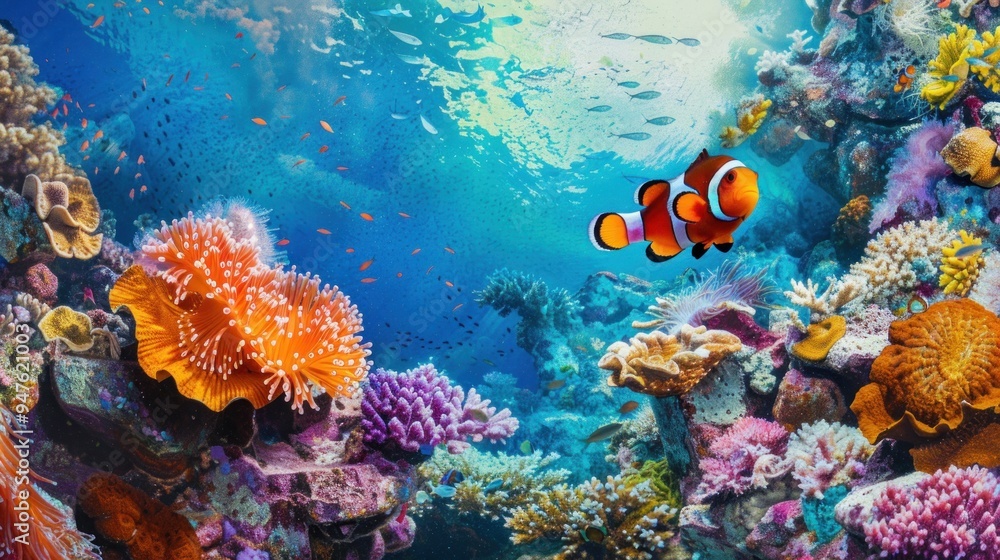 Clownfish Amidst Vibrant Coral Reef Clownfish Amidst Vibrant Coral Reef