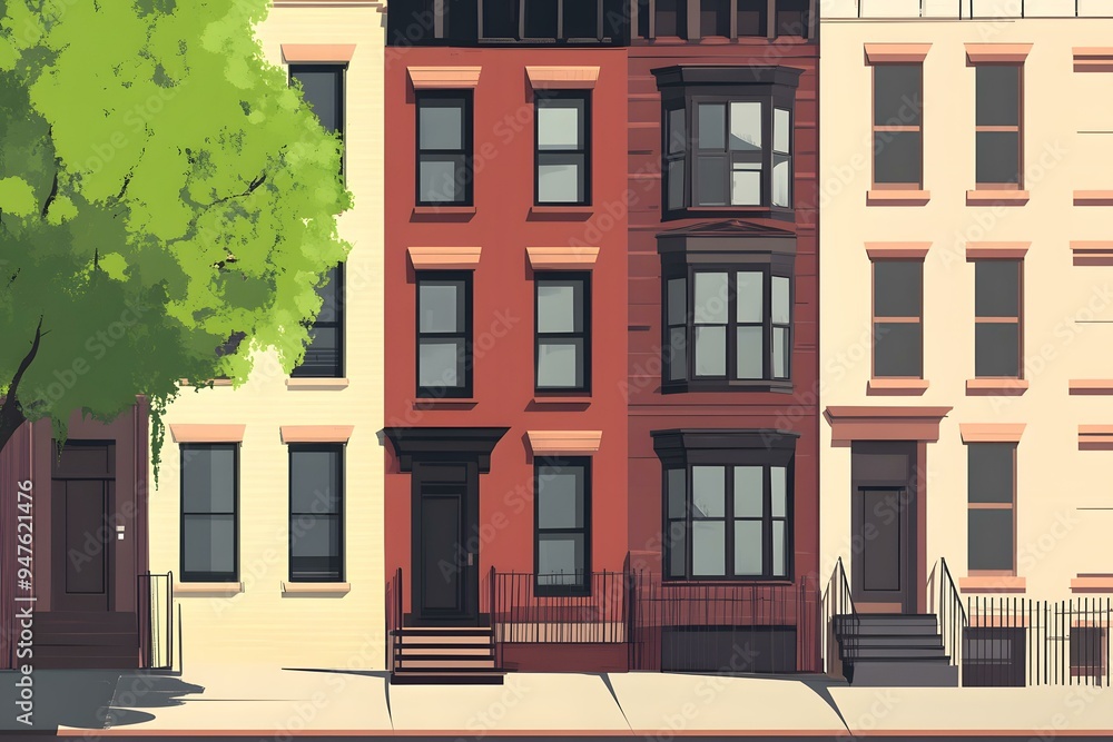 Naklejka premium Colorful Row Houses on a Sunny Day