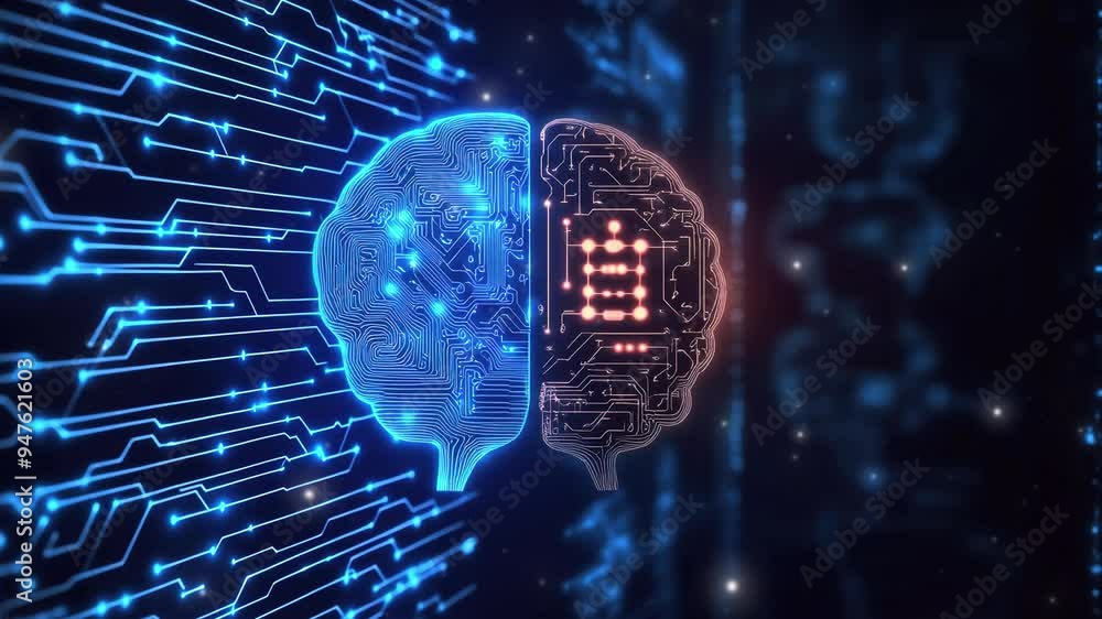 Hologram of the brain. Brain and technology network. Digital brain with ...