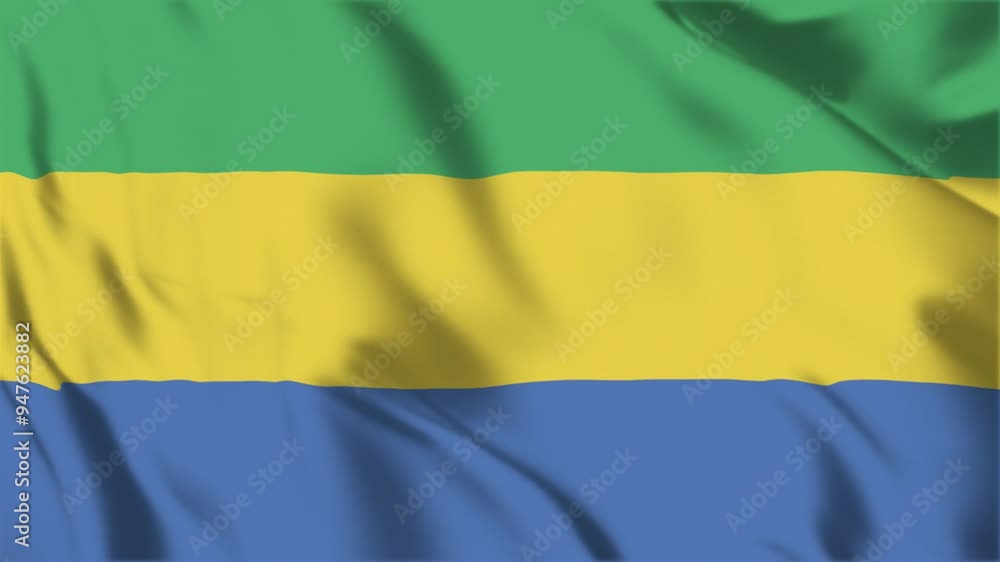 Gabon flag seamless loop animation. The National flag of Gabon is 3d waving