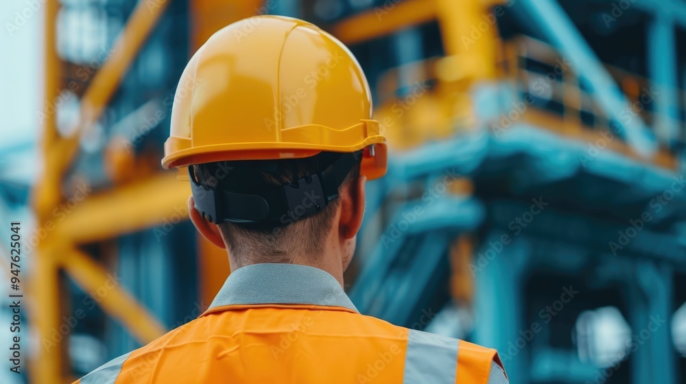 Engineer in hardhat directing crane machinery for loading and transporting heavy cargo freight at an industrial construction site with depth of field Engineer in hardhat directing crane machinery for loading and transporting heavy cargo freight at an industrial construction site with depth of field