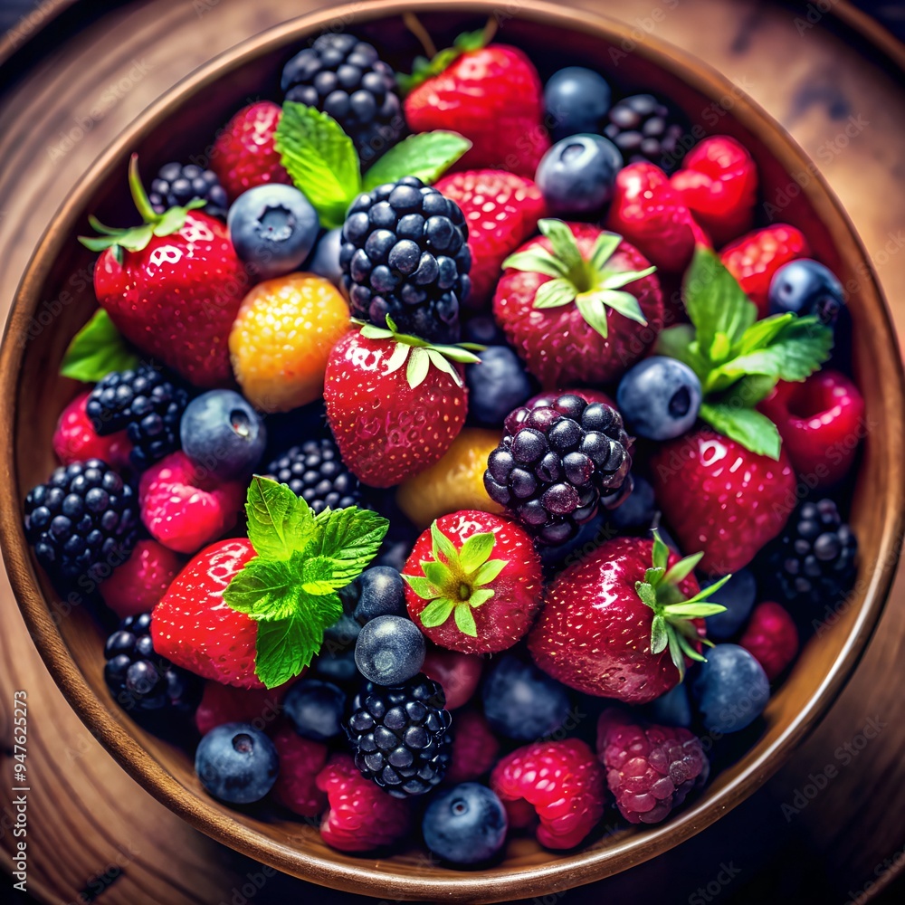 Fototapeta premium assortment of berries in a beautiful bowl