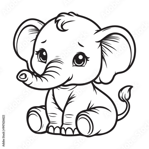 cute elephant sitting vector art outline illustration