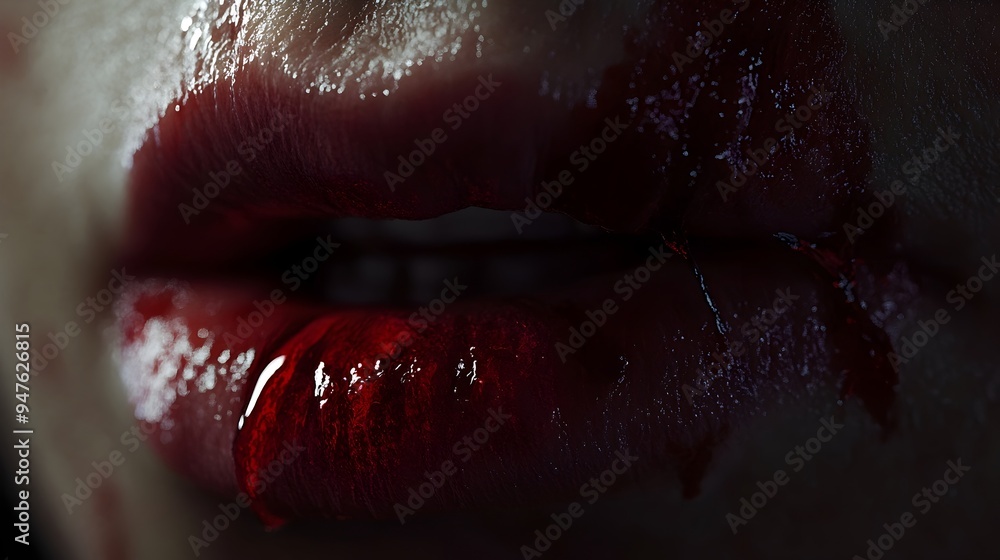 Obraz premium Detailed Close up Image of a Bleeding Lip with a Visible Gash