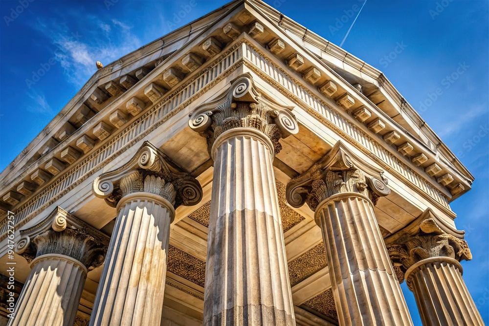 Naklejka premium The Greco-Roman Ionic style features slender columns with scroll-like capitals, ornate moldings, and majestic proportions, blending functionality with classic elegance.
