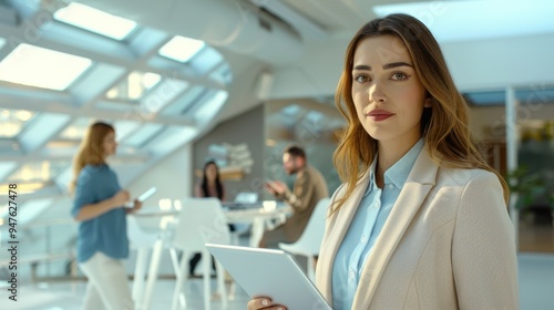 The businesswoman with tablet.