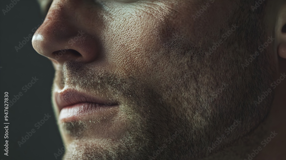 Obraz premium Dramatic Facial Injury with Fresh Untreated Cut on the Jawline