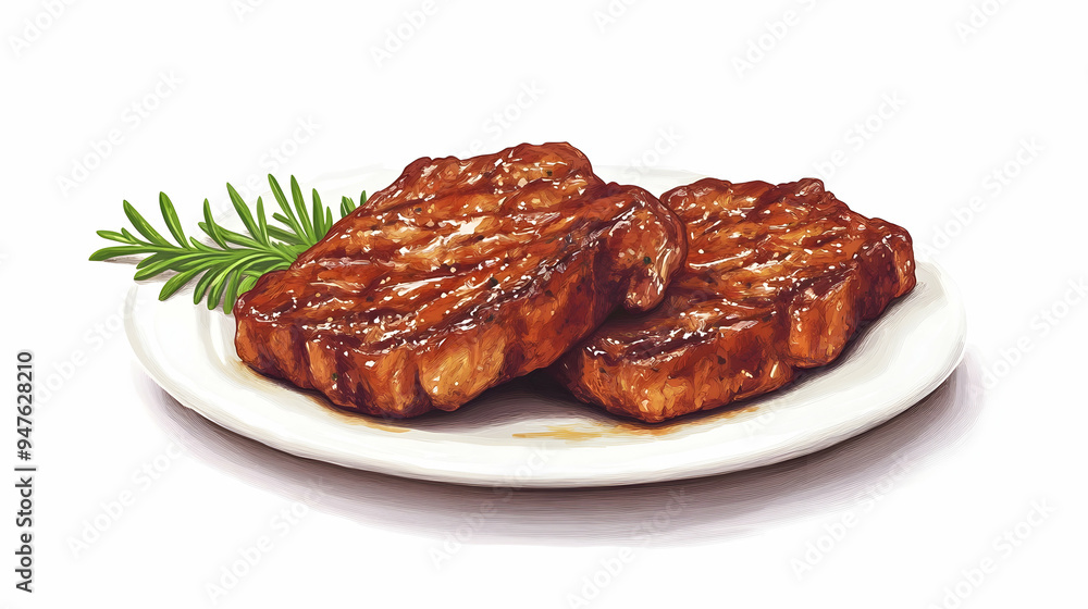 Vector Illustration of a Mouthwatering Fried Meat Steak on a White Background- Vector Illustration of a Mouthwatering Fried Meat Steak on a White Background-