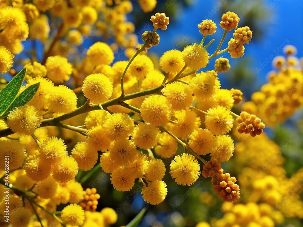 The Golden Wattle, a symbol of Australian resilience, blooms in vibrant yellow during the harsh winter, celebrating the country's capacity to thrive in adversity. The Golden Wattle, a symbol of Australian resilience, blooms in vibrant yellow during the harsh winter, celebrating the country's capacity to thrive in adversity.