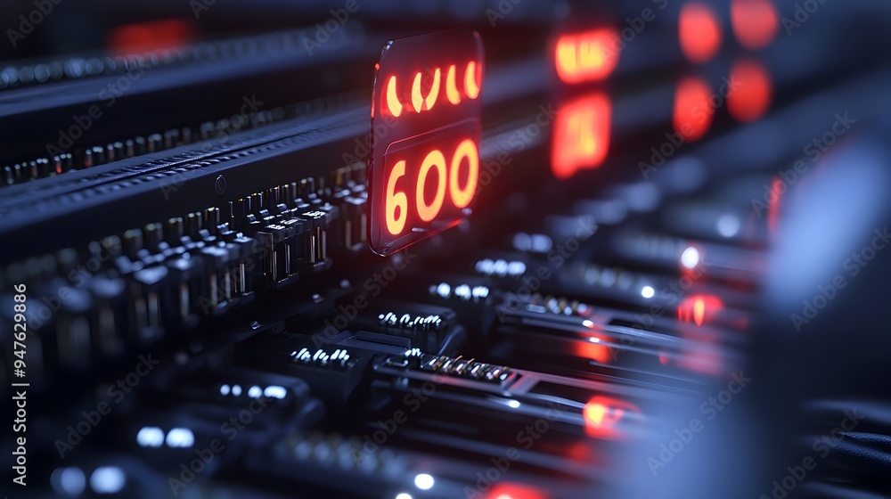 Futuristic Close up of Glowing 6G Network Equipment and Indicators Futuristic Close up of Glowing 6G Network Equipment and Indicators