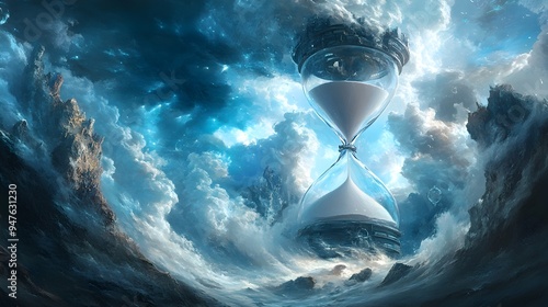 Futuristic Time Machine Hourglass Activating with Upward Flowing Sand