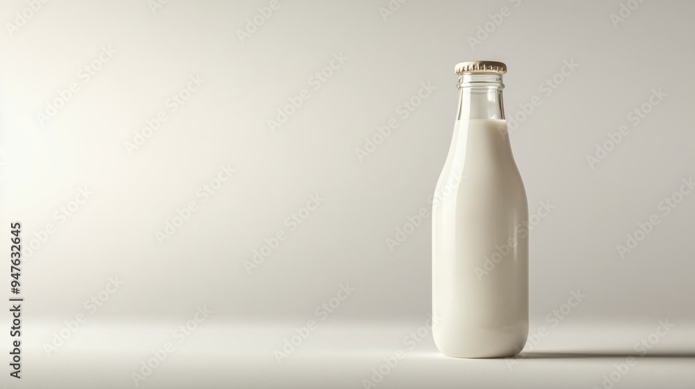 A single bottle of milk with a metal cap isolated on a white background A single bottle of milk with a metal cap isolated on a white background