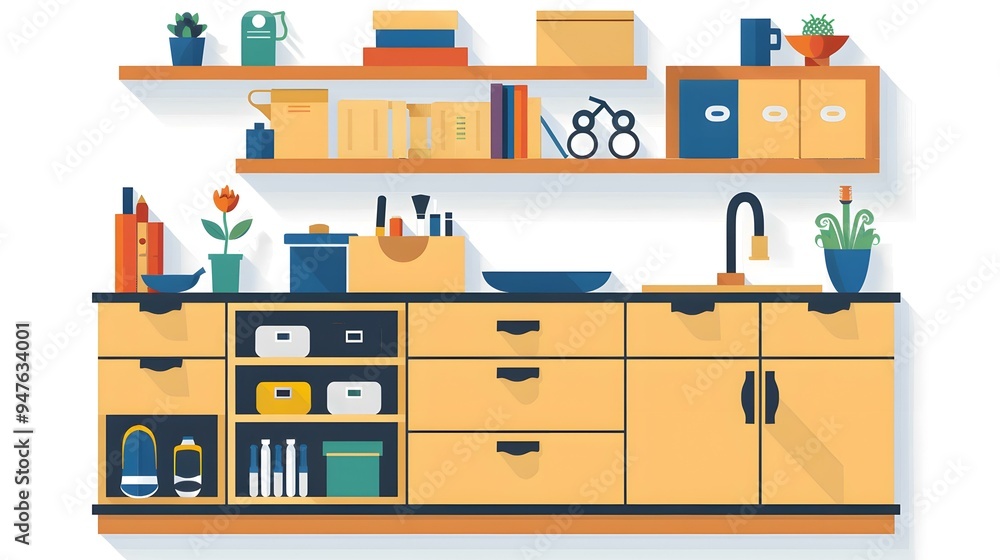 Kitchen Cabinet with White Background Illustration Kitchen Cabinet with White Background Illustration