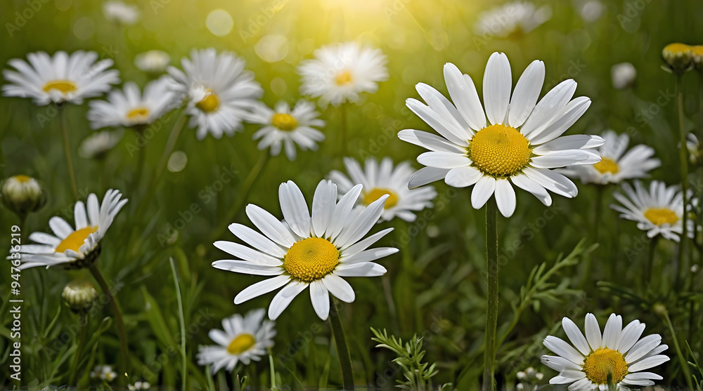 Fototapeta premium A Field of Daisies Under a Sunlit Sky