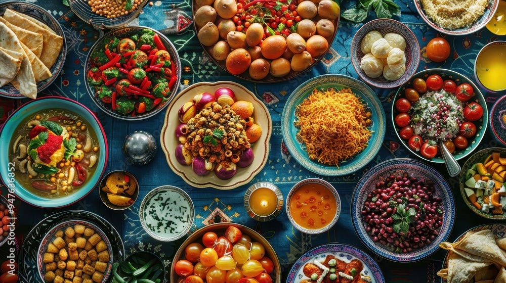 A Table Spread with Diverse Middle Eastern Cuisine A Table Spread with Diverse Middle Eastern Cuisine