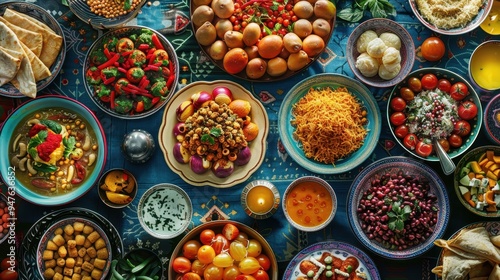 A Table Spread with Diverse Middle Eastern Cuisine