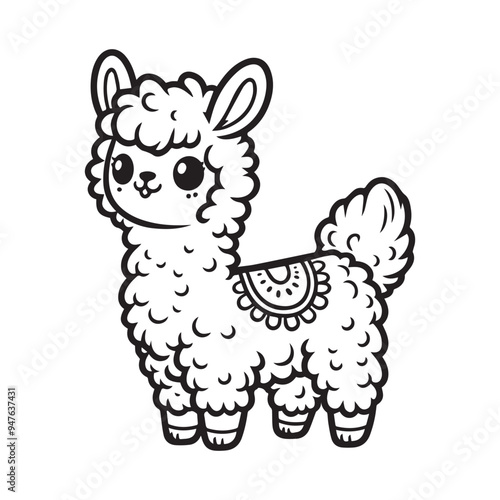 cute lama vector art outline illustration