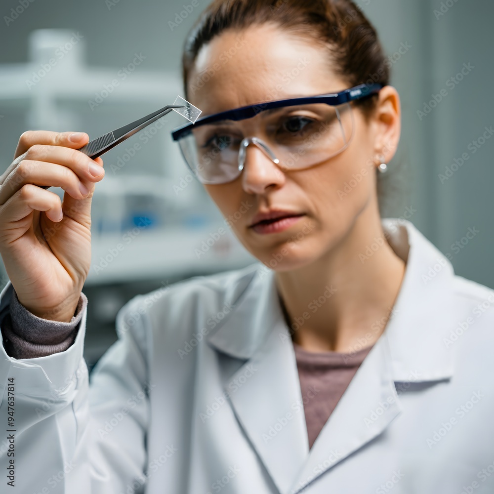 Focused Scientist Examining Transparent Material Focused Scientist Examining Transparent Material