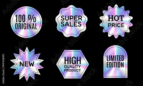 Iridescent holographic stickers set, y2k discount labels, sale