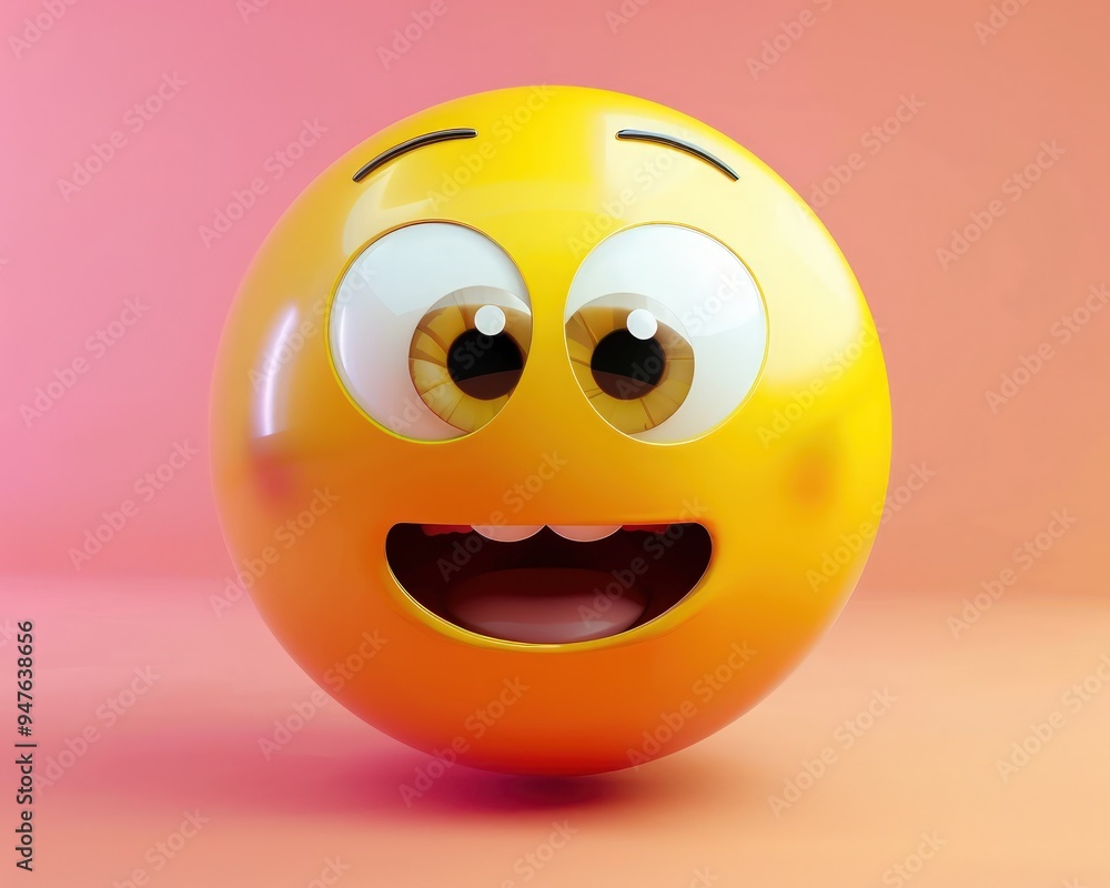 Excited yellow emoji with wide eyes and open mouth, thrilled, 3D stylized, vibrant. Excited yellow emoji with wide eyes and open mouth, thrilled, 3D stylized, vibrant.