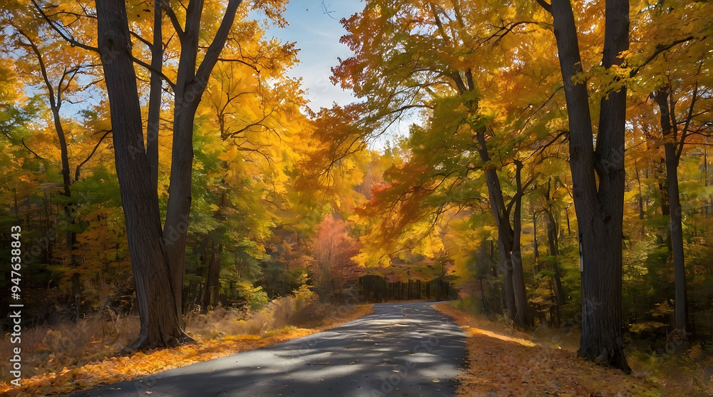 Obraz premium A Winding Road Through an Autumnal Forest