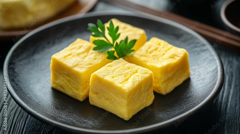 Delightful Tamagoyaki: Traditional Japanese Rolled Omelette Captured in a Stunning Top-Down View Delightful Tamagoyaki: Traditional Japanese Rolled Omelette Captured in a Stunning Top-Down View