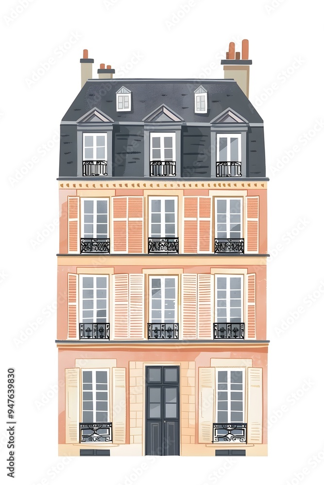 Fototapeta premium Illustration of a Pink Building with Shutters