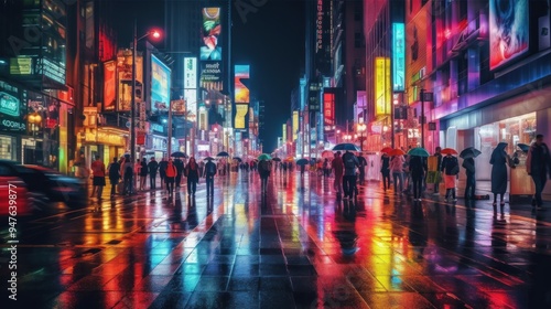 Neon Cityscape Under Rain