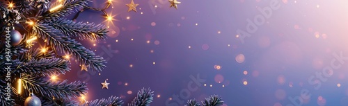 Wallpaper Mural Merry Christmas and Happy New Year background. Xmas background with pine tree branches stars on a purple background. Website header, Horizontal poster, greeting card, Xmas Greeting  Torontodigital.ca