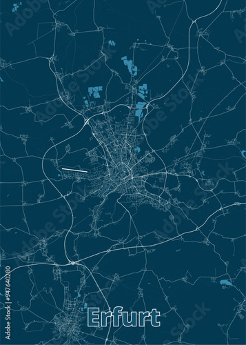 Erfurt, Germany artistic blueprint map poster