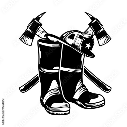 Firefighter Gear | Firefighter Boots | Firefighter | Fireman Hat | Fire Department | Protective Gear | Fireman Gear | 911 Emergency | Original Illustration | Vector and Clipart | Cutfile and Stencil