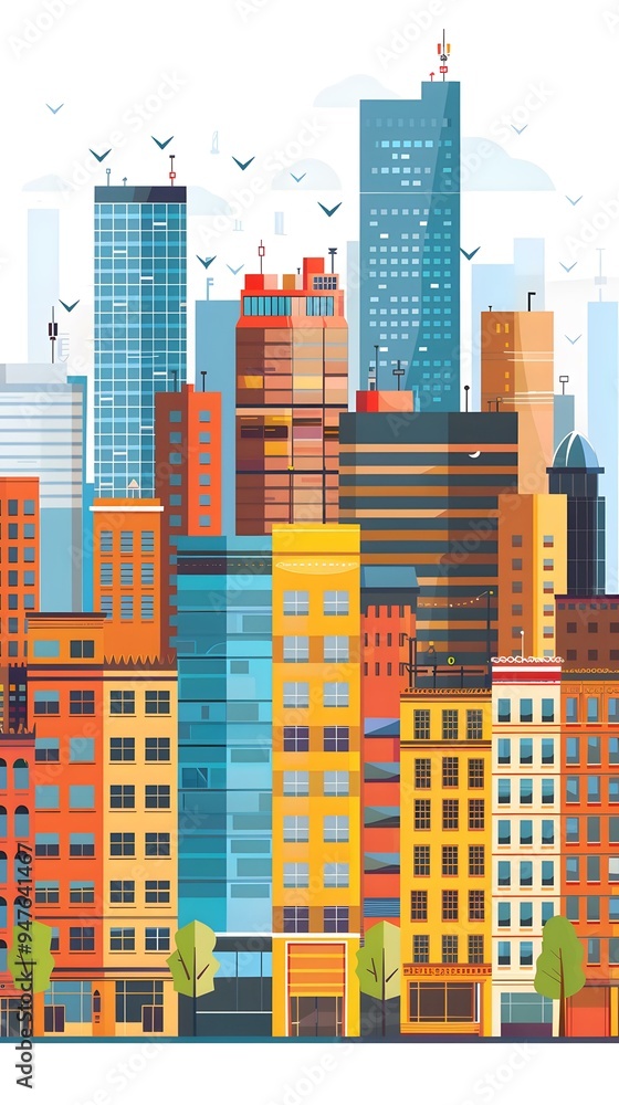 Modern City Buildings Flat Design Illustration Modern City Buildings Flat Design Illustration