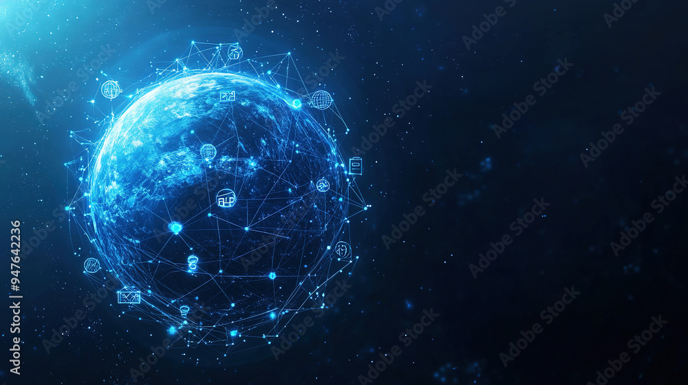 Global network concept. Abstract globe background. Symbolizing global network connectivity. Technology background. Abstract digital blue background with a futuristic globe. Copy space area Global network concept. Abstract globe background. Symbolizing global network connectivity. Technology background. Abstract digital blue background with a futuristic globe. Copy space area